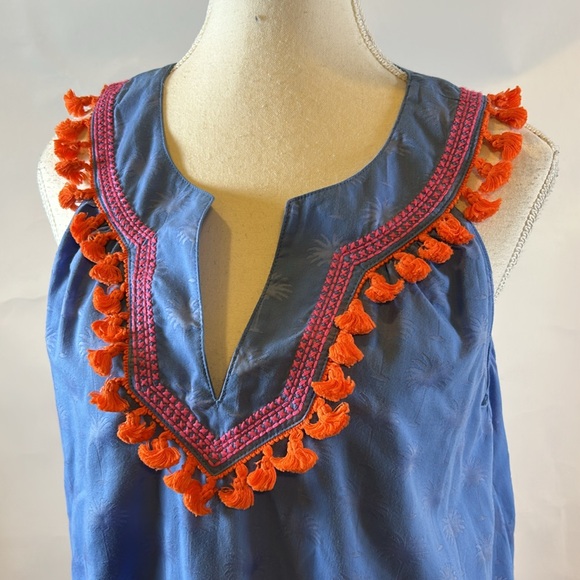 Vineyard Vines | Sunset Palm Tassel Dress in Burn Out Breaker Blue | Small - Picture 8 of 15